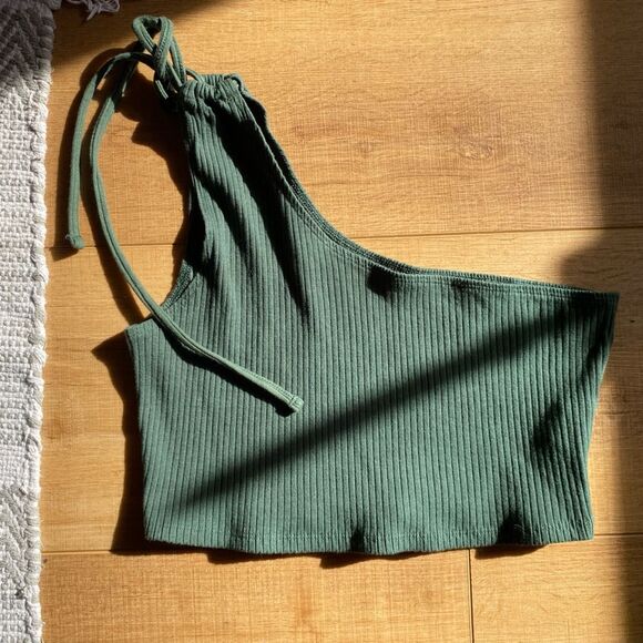 aerie size large one shoulder green crop top tie - Picture 3 of 6